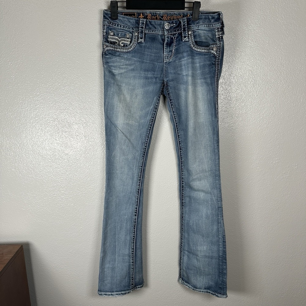 Rock Revival Admeta Boot Jeans Womens 28 Medium Wash Low Rise Contrast Stitch